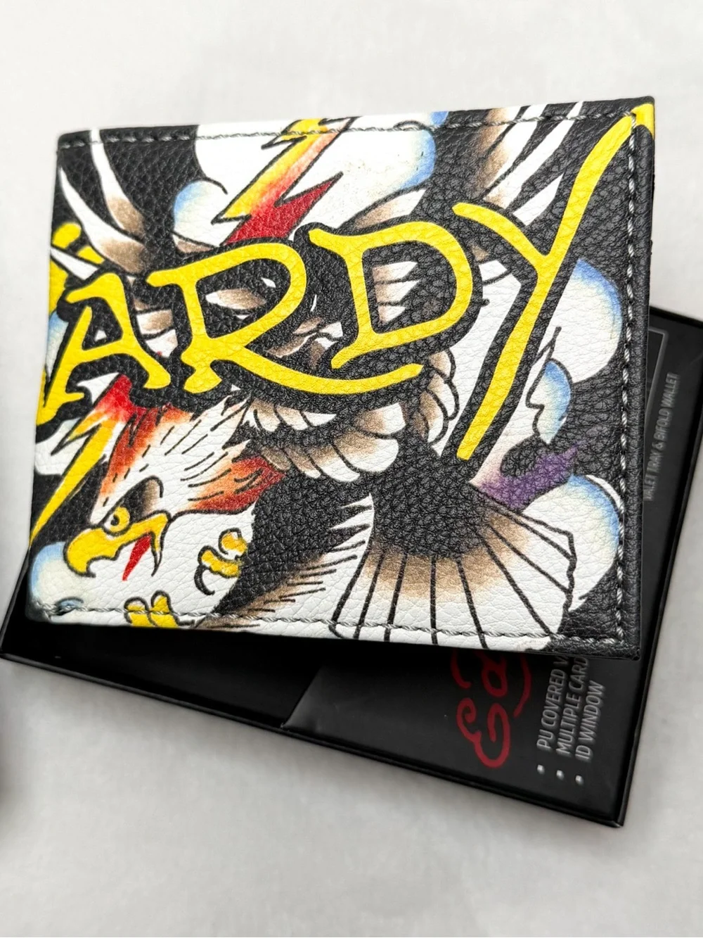 Ed Hardy Men’s Eagle Skull Bifold Wallet Valet Tray NIB Y2K Tattoo